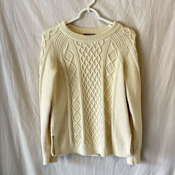 J Crew Cable Knit Fisherman Sweater Womens XS Cream Crewneck Cotton Acad… - Picture 1 of 9